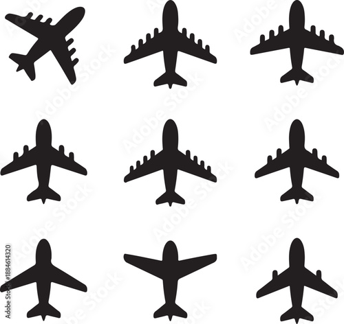 silhouettes of airplanes in different flying positions