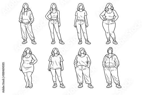 Fashion and body diversity icon set. Featuring outfits, styles, shapes, and more.