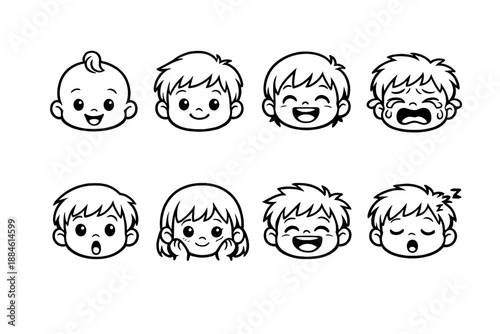 Emotions and expressions icon set. Containing happy, sad, surprised, angry, sleepy, cheerful, playful, and more.