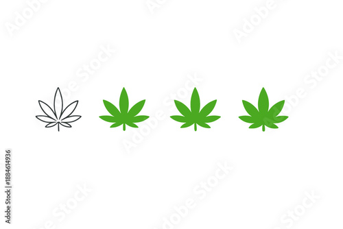Cannabis and marijuana icon set. Containing leaf, weed, joint, bud, stash, THC, CBD, smoke, culture, legalization, and more.
