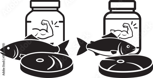 Fish and meat with silhouette supplements for power