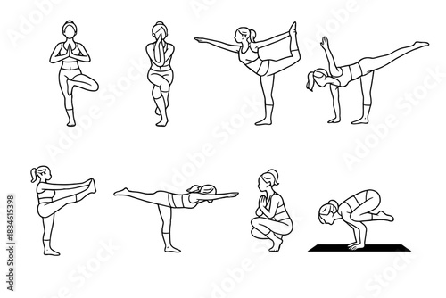 Yoga and wellness icon set. Containing poses, relaxation, balance, meditation, stretching, fitness, exercise, health and more.