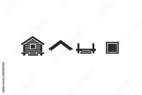 Building and structure icons set. Containing house, roof, cabin, fence, wall, and more.