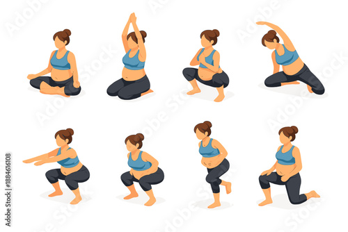 Fitness and exercise icon set. Containing yoga, stretching, workout, balance, poses, health, fitness, meditation, strength and more.