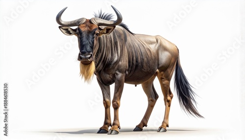 Wallpaper Mural A full-body portrait of a majestic African Wildebeest, also known as a Gnu, standing proudly and looking directly at the camera. This detailed wildlife animal is isolated on a clean white background. Torontodigital.ca