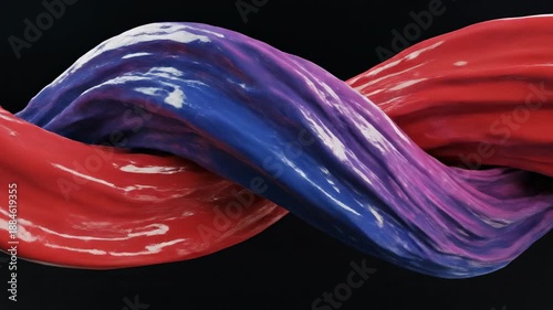 Intertwined Elegance: A captivating dance of vibrant colors in a fluid, abstract form, with the rich hues of red, purple, and blue merge, creating an image of seamless connection and artistic harmony.