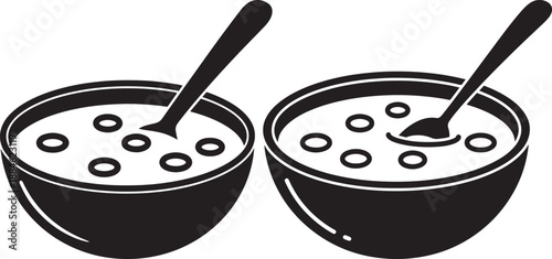 Silhouette of soup bowl with spoon inside vector
