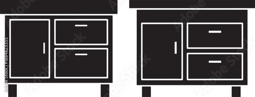 Two cabinet silhouette with door and drawers icon
