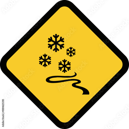 Warning Sign Slippery Road Due to Snowfall Winter Driving Hazard Alert Icon