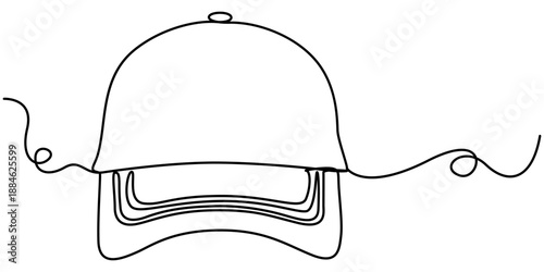 cap continuous one line drawing, hat cap one line, single line, continuous line drawing isolated on white background, outline illustration. 