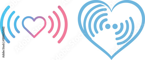 Vibrant heart signal icons symbolizing love, connection, and emotional communication with radiating waves, perfect for digital relationships and empathy concepts