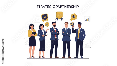 Diverse Business Team Celebrating Strategic Partnership Success with Awards