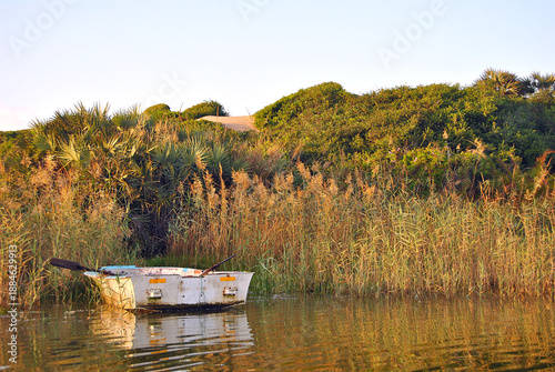 Abandoned boat on the salt lake