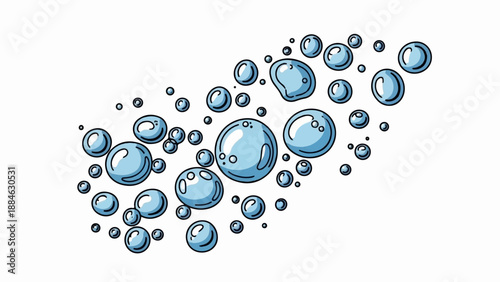 A cluster of light blue, cartoon-style bubbles in varying sizes