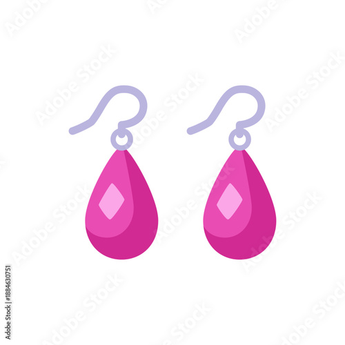 Barbiecore pink teardrop dangle earrings with hooks, colorful vector flat style illustration