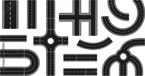 City Street Road Seamless Elements Set Roads Parts Pieces Builder