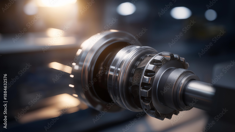 Fototapeta premium Automotive maintenance work focuses on inspecting a manual shifting system, ensuring smooth operation and long term reliability of the gearbox. cinematic color correction, natural uneven lighting