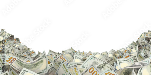 Fotografía Hundred dollar bills forming a lower frame, isolated on transparent cutout backg