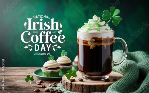 Festive Irish coffee with whipped cream celebrating National Irish Coffee Day.