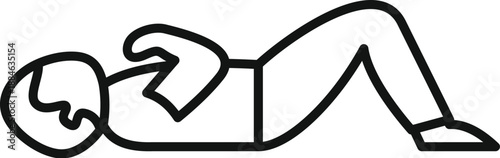 Boy exercising abdominal muscles, doing crunches, simple black and white icon