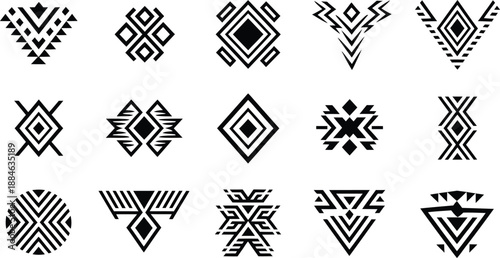Tribal Geometric Aztec Vector Symbols and Ethnic Pattern Collection