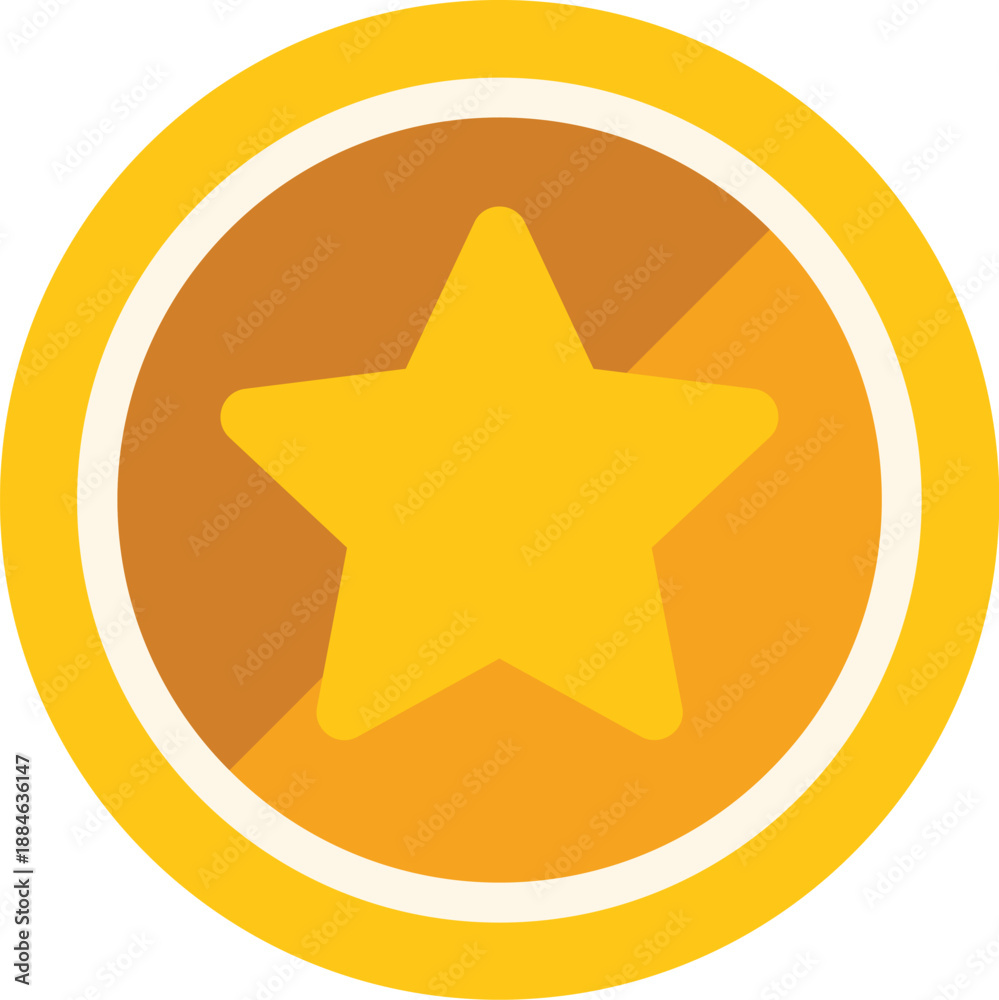 Obraz premium Round golden coin with a bright star, symbolizing achievement, quality, and success in business or ranking