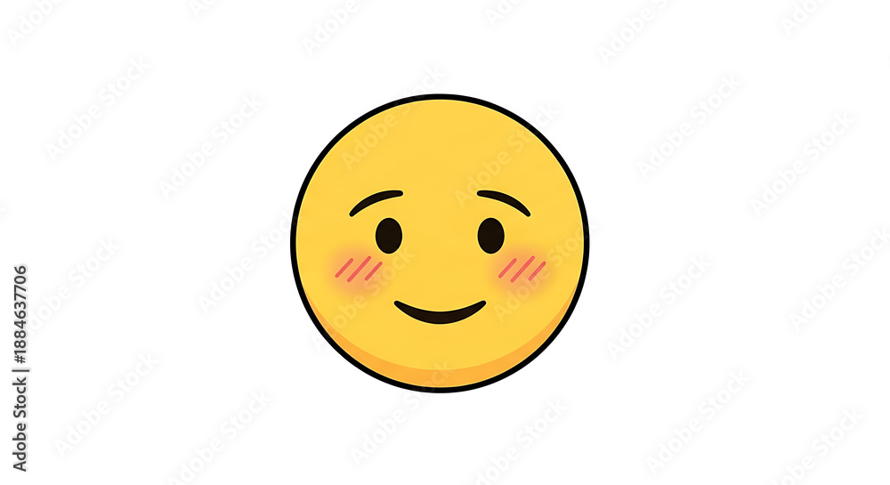 Fototapeta premium Yellow smiling emoji face with blush vector illustration isolated on white background