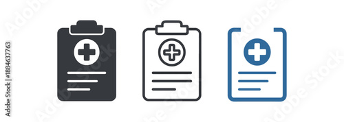 medical report three clipboard with cross white and blue