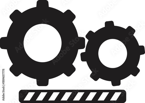 Two gears rotating and progress bar showing loading status symbolize working process