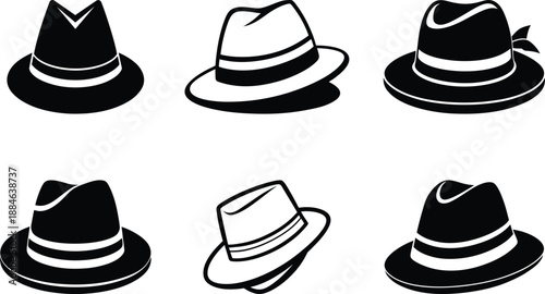 fedora hat set vector silhouette art and illustration