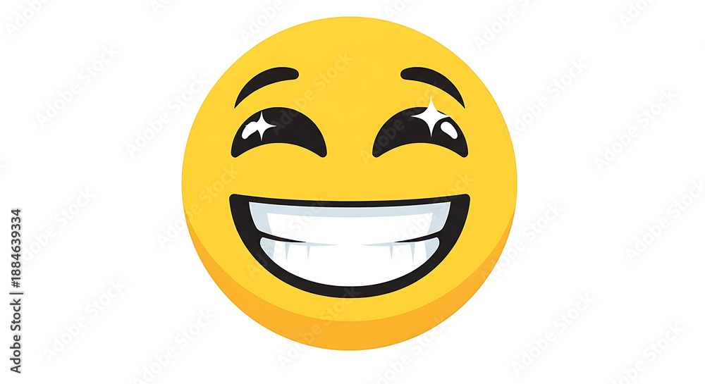 Fototapeta premium Happy yellow emoji face smiling joyfully isolated on white background vector illustration