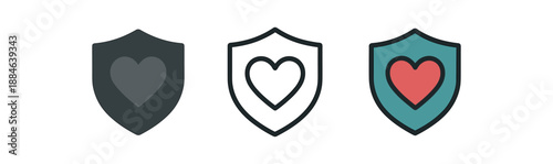 heart shield three shield with heart red and teal