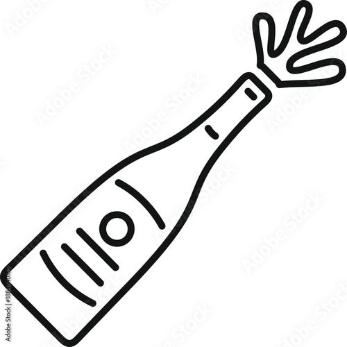 Champagne bottle line art icon showing sparkling wine spraying from an open bottle