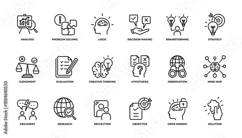 Critical Thinking Icon Pack. Vector illustration