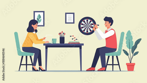 Two people engaged in leisure activities at a table