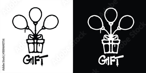 Graffiti Gift box with balloons logo vector design