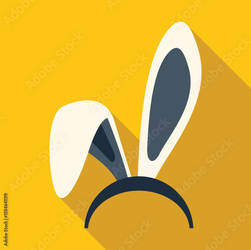 Rabbit ears on a black headband with flat design long shadow
