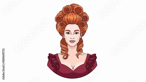 Woman with elaborate coiffure and ruffled neckline in formal attire