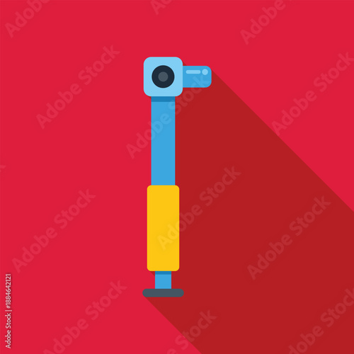 Selfie stick for modern photography and self portrait creating a long shadow on a red background