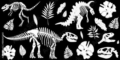 Dinosaur skeletons and prehistoric foliage a detailed illustration of ancient life