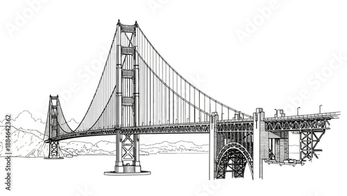 Golden Gate Bridge Illustration - Suspension Bridge Design