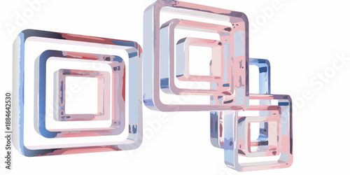 Abstract arrangement of translucent nested square frames in pastel shades