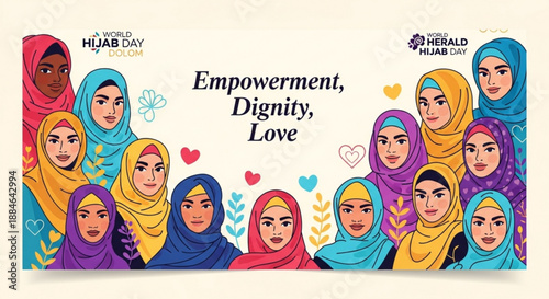 Diverse women wearing colorful hijabs empowerment dignity love