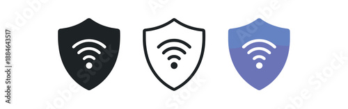 vpn three shield with tiny wifi waves blue and purple