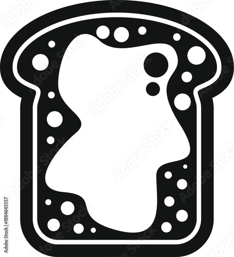 Black and white vector icon of a toast slice with spread, symbolizing breakfast
