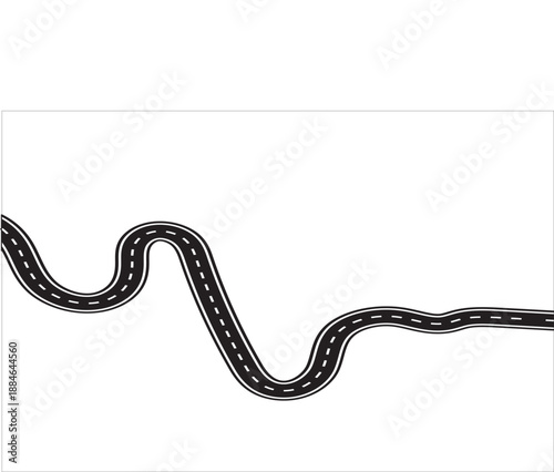 Wavy winding curves roads and horizontal paths. Long winding and curved road, Curving road illustration on isolated background in black and white
