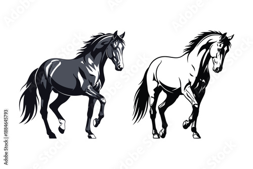 Dynamic Horse Silhouettes Galloping and Trotting