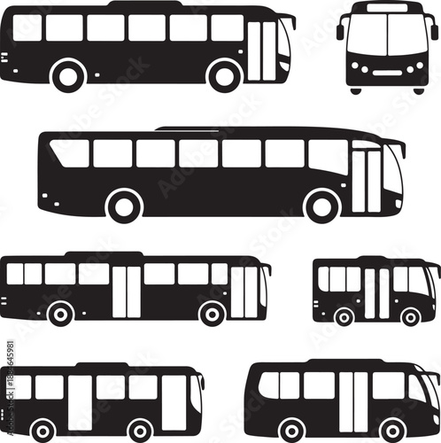 blackandwhite bus silhouettes in different angles and positions