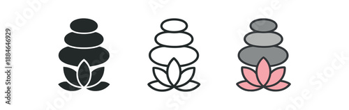 zen stone and lotus three stacked stone with tiny lotus gray and pink