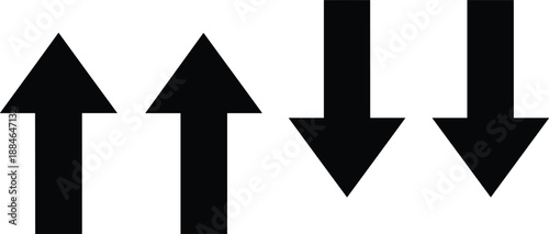 Up and down arrow icons set, black vector illustration of direction symbols representing increase decrease, navigation, trends, progress indicators isolated on white background